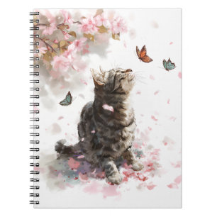 Cuaderno Gato de flor de cerezo y mariposas (11)