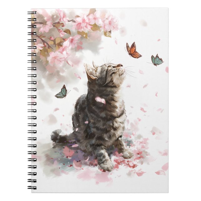 Cuaderno Gato de flor de cerezo y mariposas (11) (Frente)