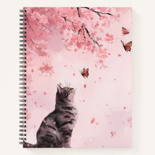 Cuaderno Gato de flor de cerezo y mariposas (12)