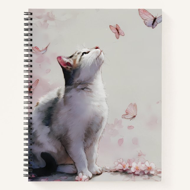 Cuaderno Gato de flor de cerezo y mariposas (13) (Anverso)
