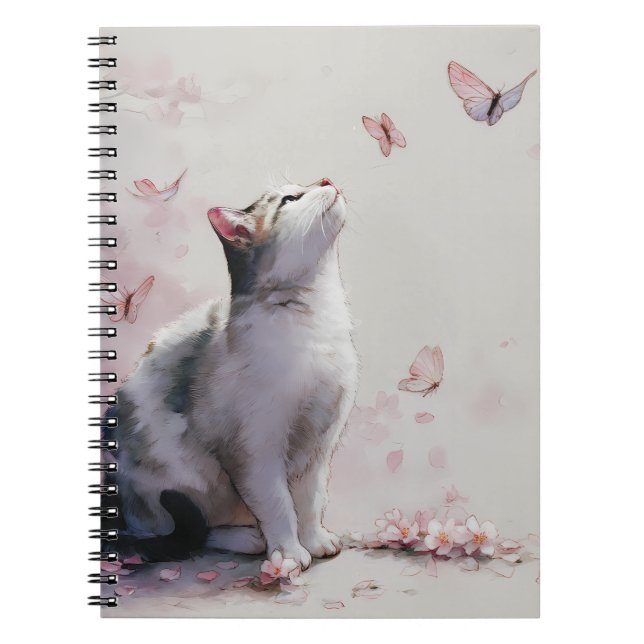 Cuaderno Gato de flor de cerezo y mariposas (13) (Frente)