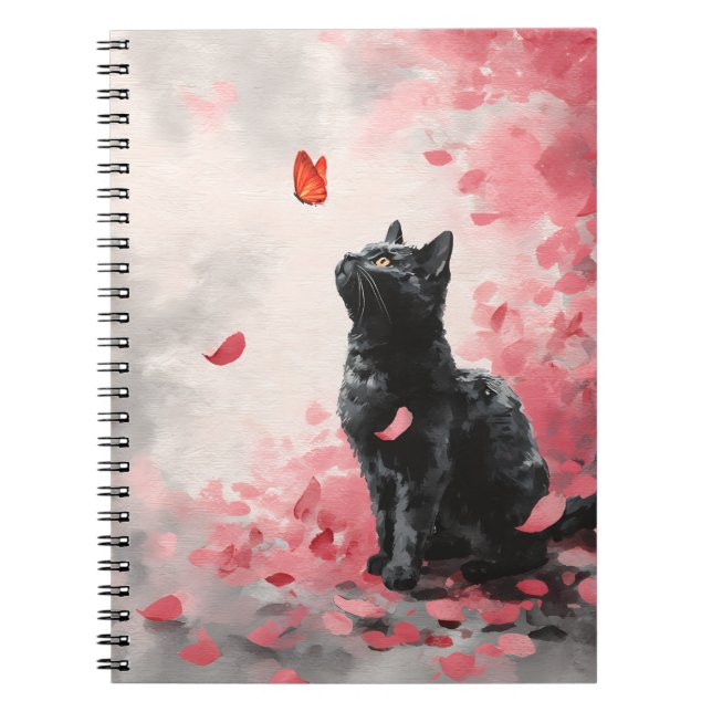 Cuaderno Gato de flor de cerezo y mariposas (3) (Frente)