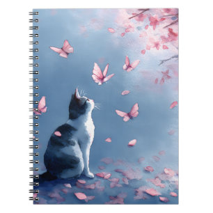 Cuaderno Gato de flor de cerezo y mariposas (4)