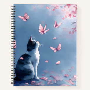 Cuaderno Gato de flor de cerezo y mariposas (4)