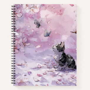 Cuaderno Gato de flor de cerezo y mariposas (5)