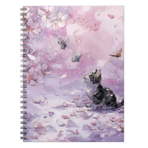 Cuaderno Gato de flor de cerezo y mariposas (5)