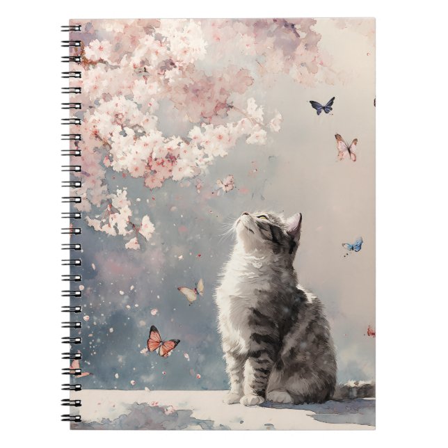 Cuaderno Gato de flor de cerezo y mariposas (6) (Frente)