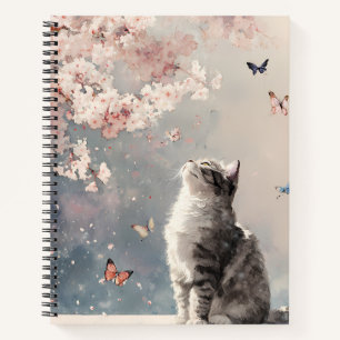 Cuaderno Gato de flor de cerezo y mariposas (6)