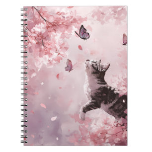 Cuaderno Gato de flor de cerezo y mariposas (7)