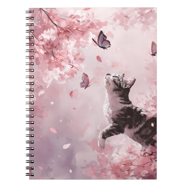 Cuaderno Gato de flor de cerezo y mariposas (7) (Frente)