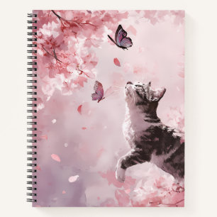 Cuaderno Gato de flor de cerezo y mariposas (7)