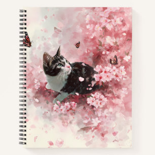 Cuaderno Gato de flor de cerezo y mariposas (8)