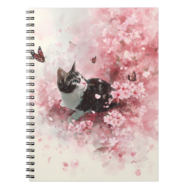 Cuaderno Gato de flor de cerezo y mariposas (8) (Frente)