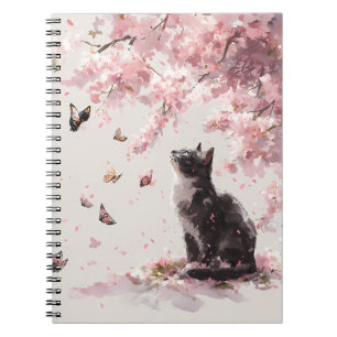 Cuaderno Gato de flor de cerezo y mariposas (9)