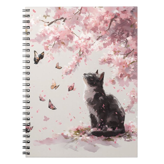 Cuaderno Gato de flor de cerezo y mariposas (9) (Frente)