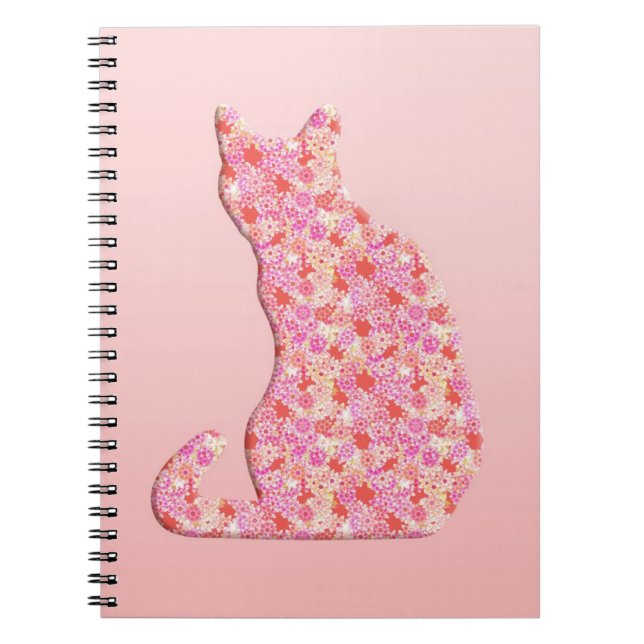 Cuaderno Gato de flores - naranja de coral y rosa (Frente)