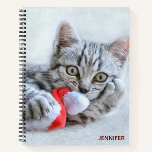 Cuaderno Gato de grisáceo lindo con Navidades Gorras navida