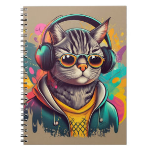 Cuaderno Gato de Guay Groovy con audífonos escuchando músic