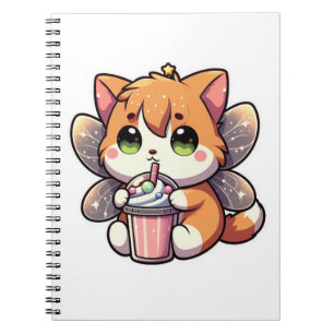 Cuaderno Gato de hadas lindo bebiendo batido