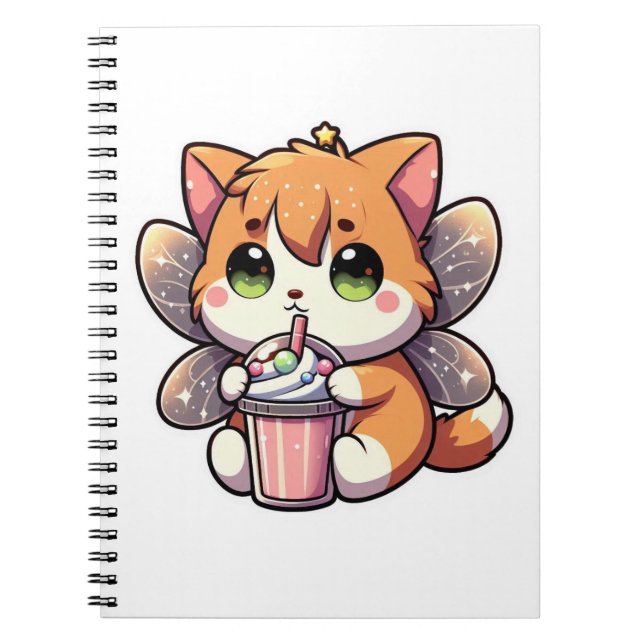 Cuaderno Gato de hadas lindo bebiendo batido (Frente)