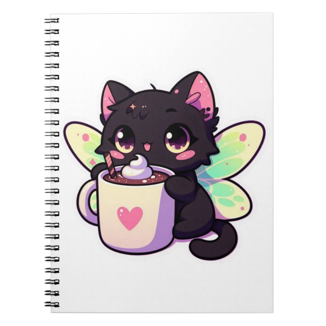 Cuaderno Gato de hadas lindo bebiendo chocolate caliente (Frente)