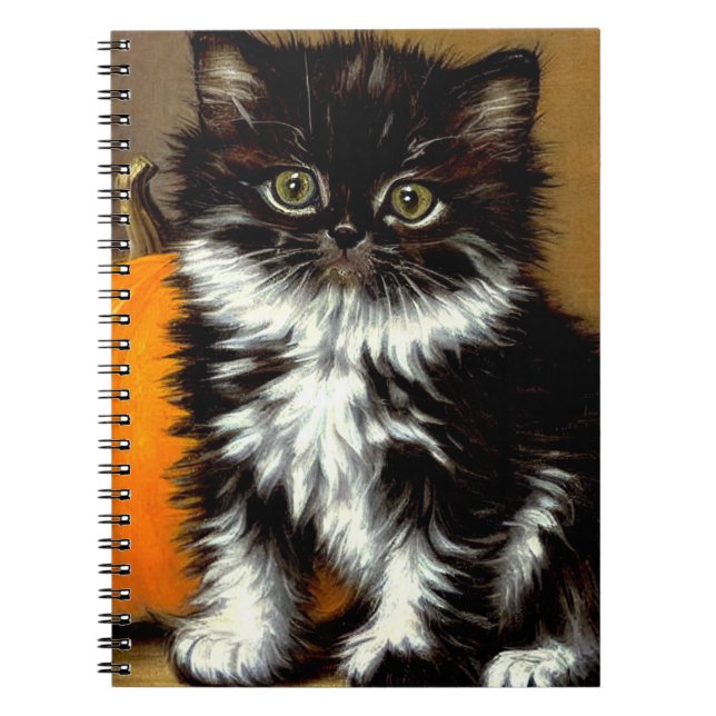 Cuaderno Gato de Halloween blanco y negro vintage (Frente)