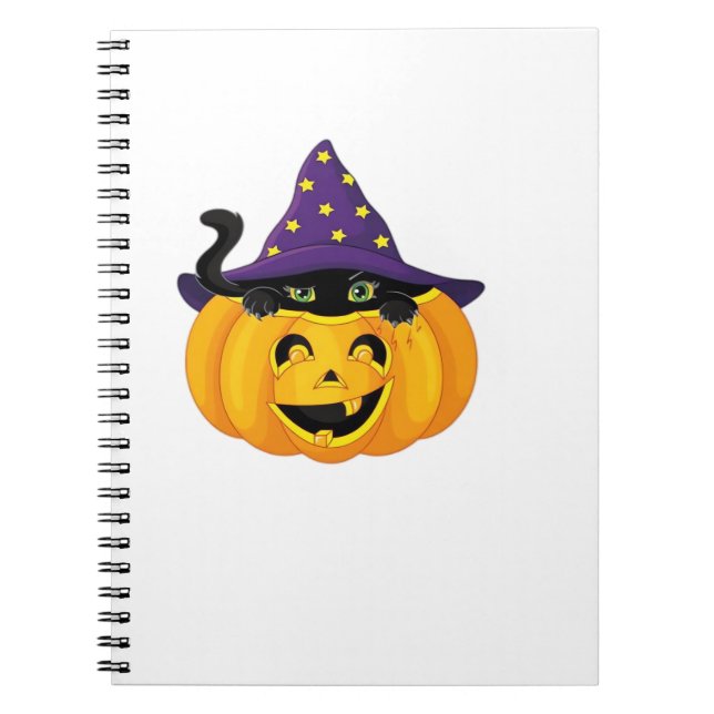 Cuaderno Gato de Halloween en calabaza - Cuidado gatito neg (Frente)