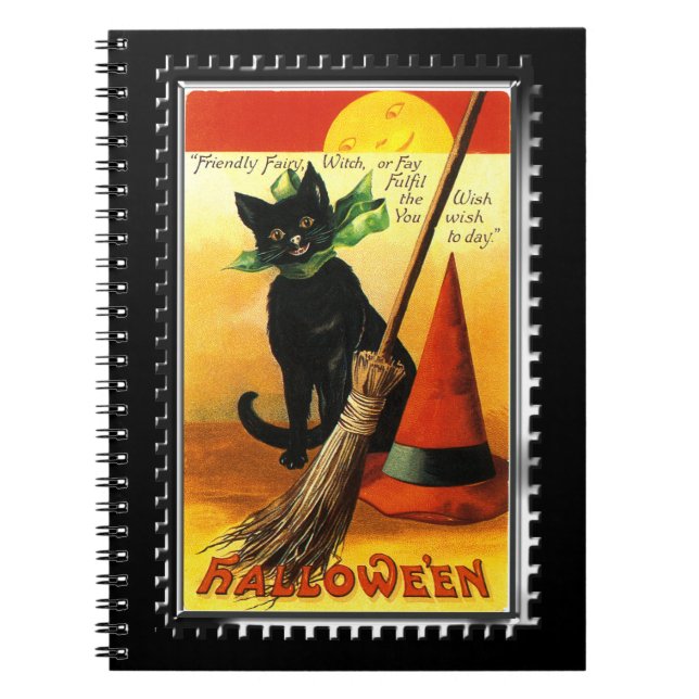 Cuaderno Gato de Halloween Sentado Sombrero de Brujas (Frente)