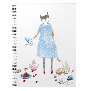 Cuaderno Gato de la fiesta del té en un vestido del
