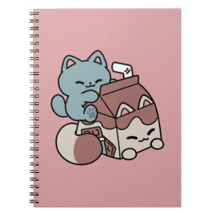 Cuaderno Gato de Leche Chocolate Kawaii – Bebida Acogedora