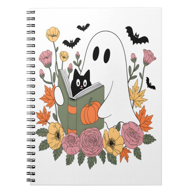 Cuaderno Gato de libro de lectura de fantasma de Halloween (Frente)