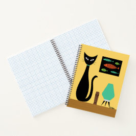 Cuaderno Gato de mediados de siglo con peces retro en amari