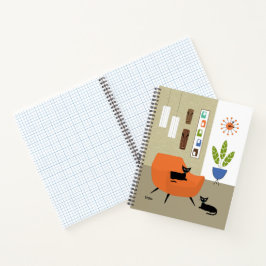 Cuaderno Gato de mediados de siglo con tikis en la pared