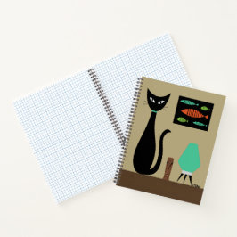 Cuaderno Gato de medio siglo con peces retro
