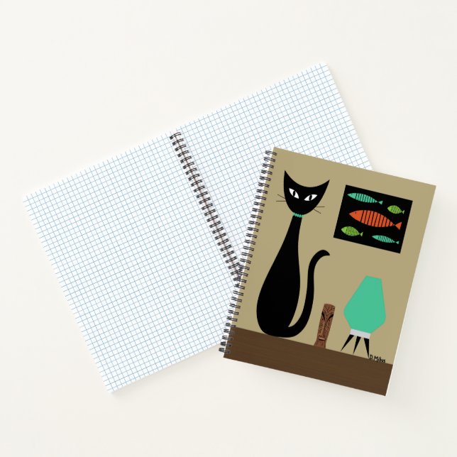 Cuaderno Gato de medio siglo con peces retro (Interior)
