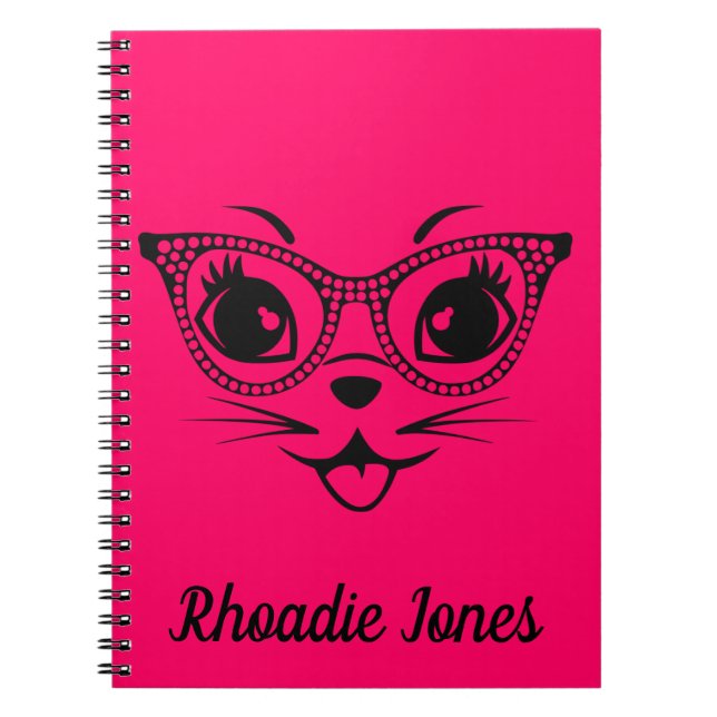 Cuaderno Gato de Moda rosada y negra bonito (Frente)