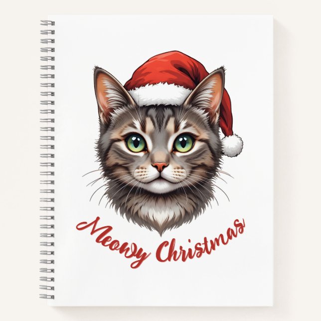 Cuaderno Gato de Navidad Adorable Personalizado con Sombrer (Anverso)