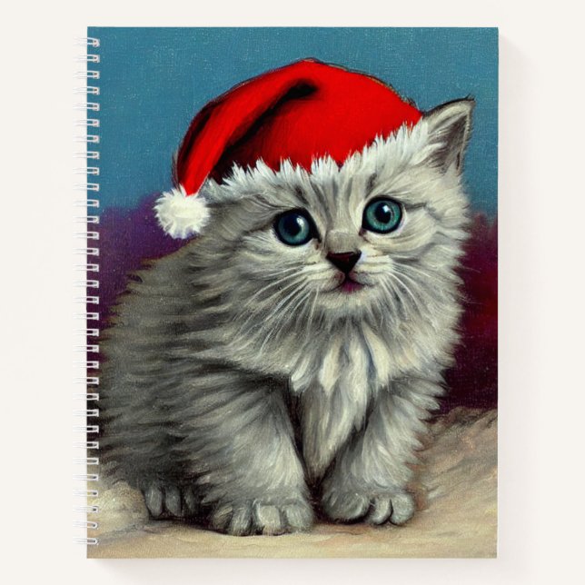 Cuaderno Gato de Navidad Antiguo con Gorro de Santa (Anverso)