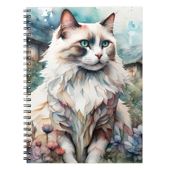 Cuaderno Gato de Ragdoll en un jardín inglés (Frente)