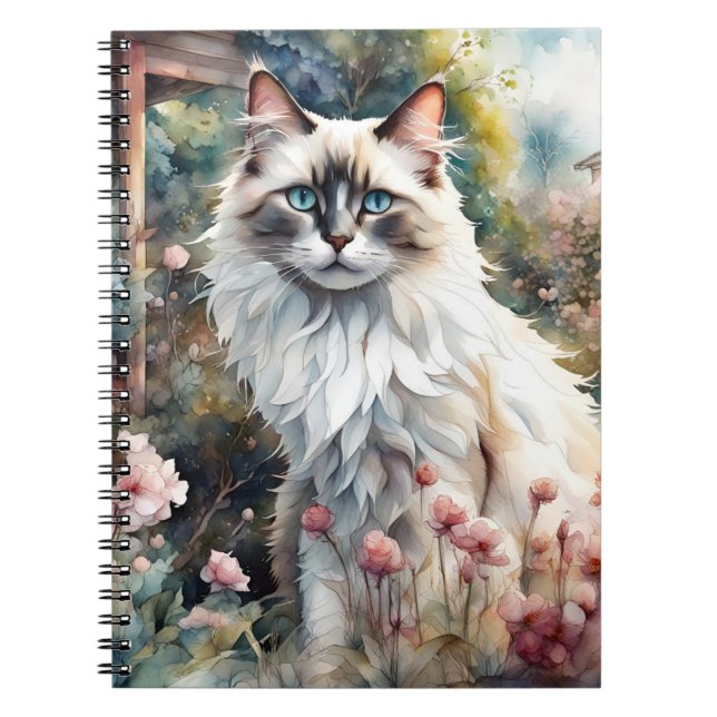 Cuaderno Gato de Ragdoll en un jardín inglés (Frente)