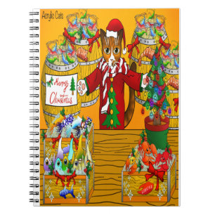 Cuaderno Gato de Stall en el Mercado de Peces de los navida