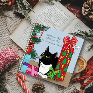 Cuaderno Gato de Tuxedo en Árbol de Navidad