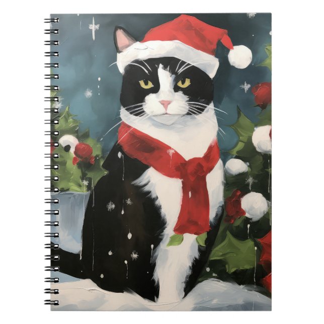 Cuaderno Gato de Tuxedo en Navidades de nieve (Frente)