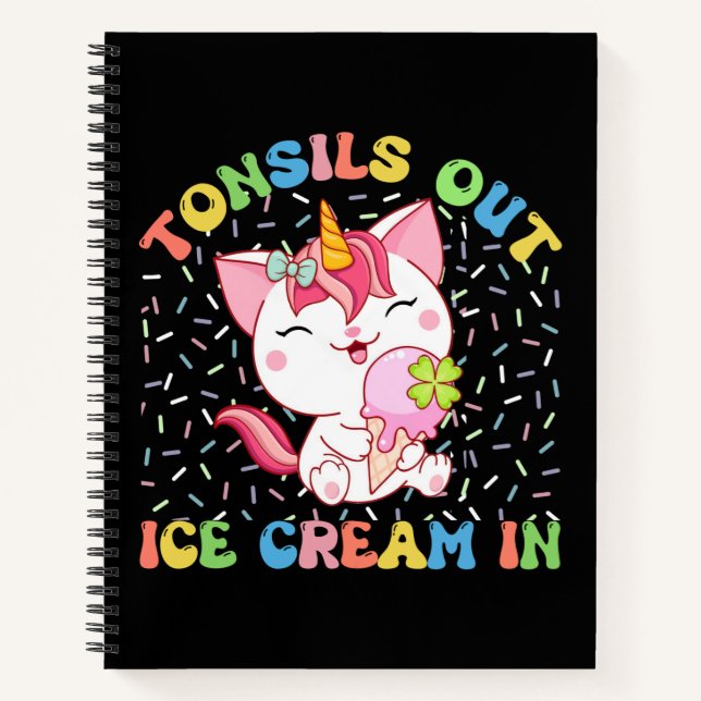 Cuaderno Gato de unicornio con crema de hielo | Divertido P (Anverso)