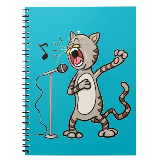 Cuaderno Gato divertido del canto cuaderno/azul espirales (Frente)