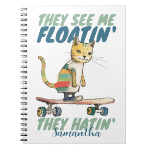 Cuaderno Gato divertido en monopatín, regalo para niños que