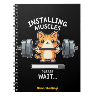 Cuaderno Gato divertido levantando pesas ejercicio gimnasio