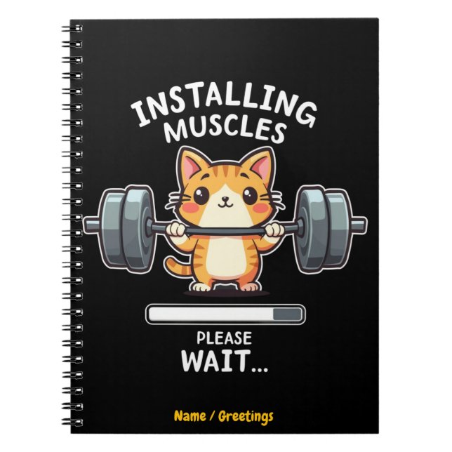 Cuaderno Gato divertido levantando pesas ejercicio gimnasio (Frente)