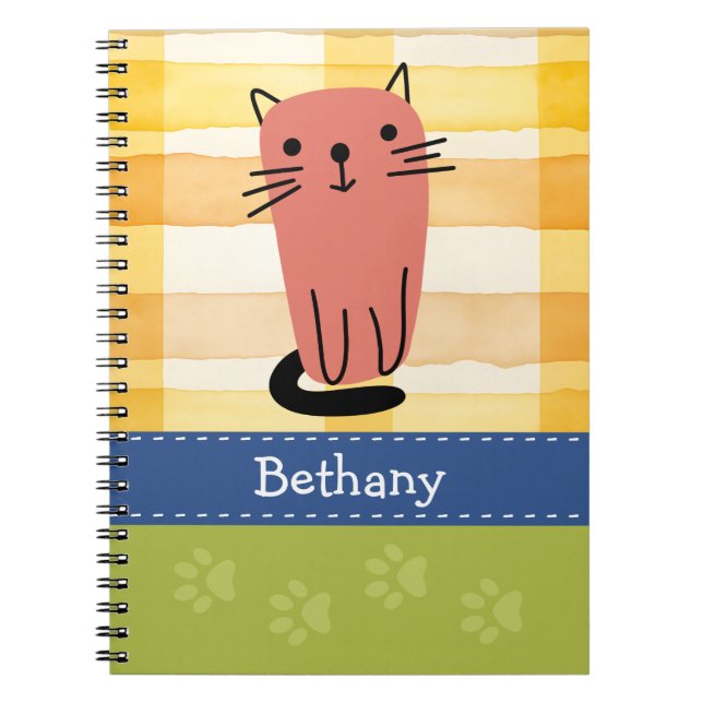 Cuaderno Gato Doodle, Cuadro Amarillo, Huellas de Pezuñas,  (Frente)