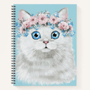 Cuaderno Gato dulce blanco floral